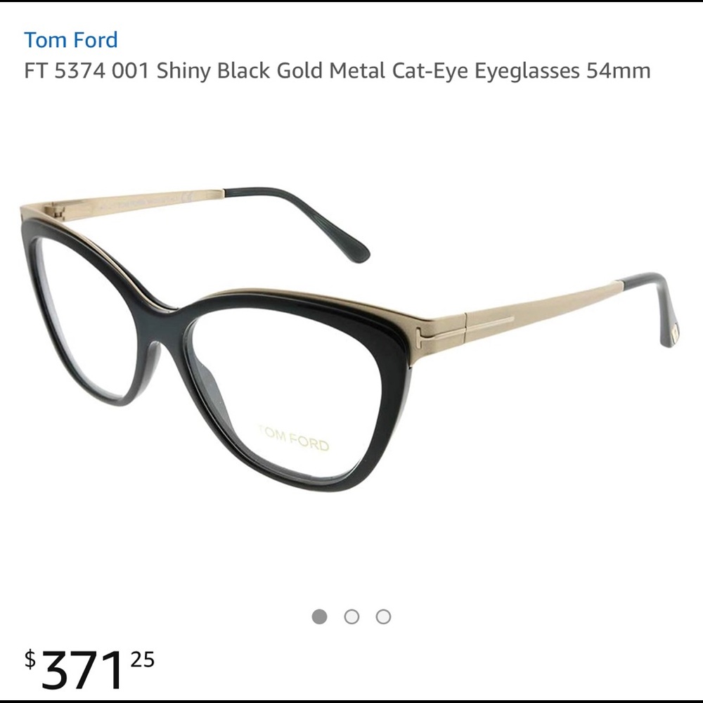 Tom Ford Shiny Black and Gold Metal Cat EyeGlasses